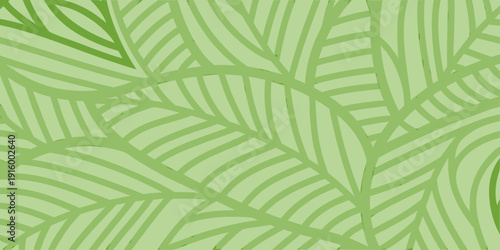 Abstract green leaf pattern with overlapping foliage and linear details creating a seamless texture