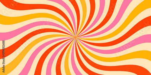Abstract swirling lines in pink orange and yellow create a vibrant and retro radial pattern