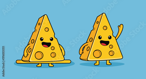 Cartoon Cheese Triangles with Happy Faces.