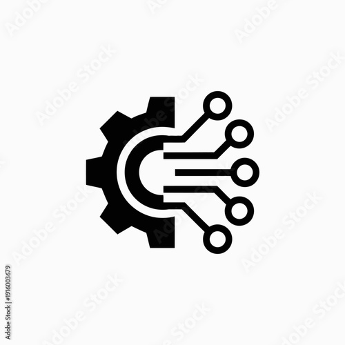 Modern illustration combining gear and interconnected network nodes symbolizing technology integration Vector, illustration