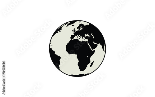 Globe vector illustration with black continents on white background