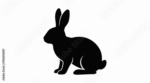Rabbit Silhouette Vector – Black Sitting Bunny Facing Left, Upright Ears, Wildlife Symbol, Nature Icon, Minimalist Animal Graphic