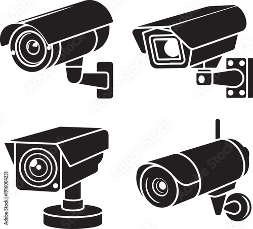 Observation CCTV camera icon set. Surveillance camera.