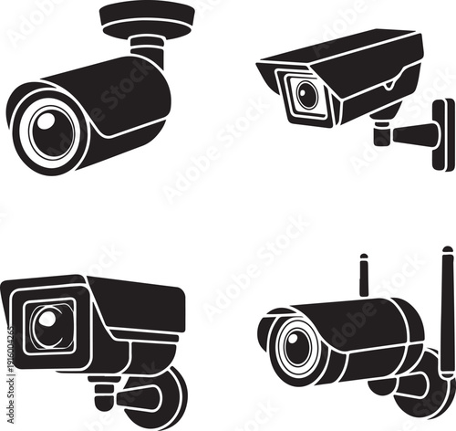 Observation CCTV camera icon set. Surveillance camera.