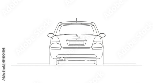 Rear view of a small hatchback car sketch.