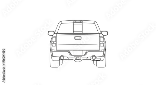 Rear view of a modern pickup truck in sketch style.