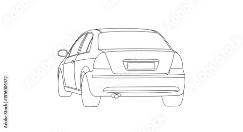 Rear view of a modern sedan car outline drawing.
