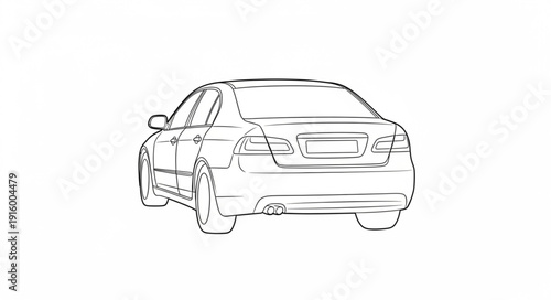 Rear view of a modern sedan car outline drawing.
