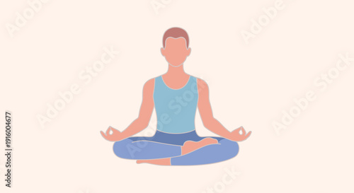 Man meditating in lotus pose a minimalist flat design vector for yoga wellness and inner peace