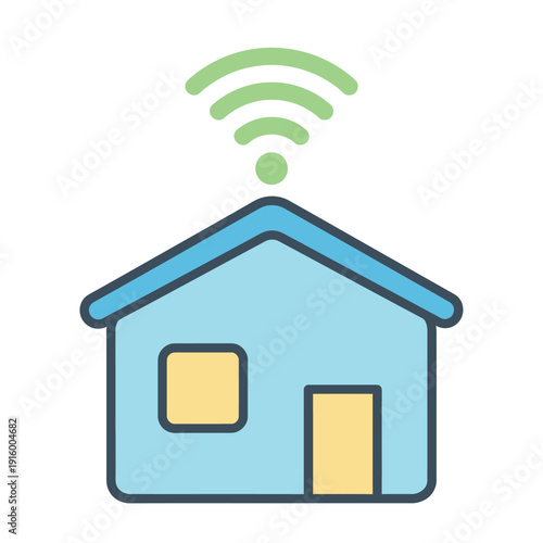 Smart home with Wi-Fi signal icon flat vector design for modern house automation and internet connec