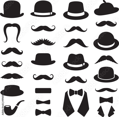 mustache and hats, vector set