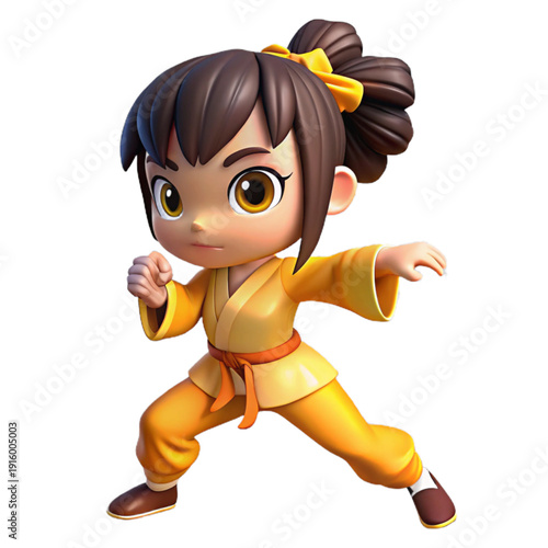 A cute vector illustration of girl is practicing Wushu 