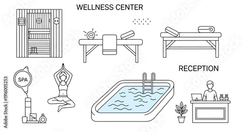 Wellness center and spa services illustration.