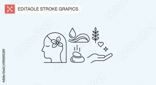 Wellness and beauty icons representing self care and relaxation.