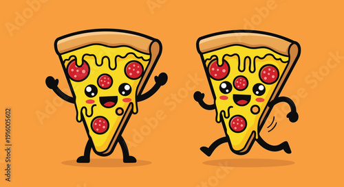 Cartoon Pizza Slices with Funny Faces.