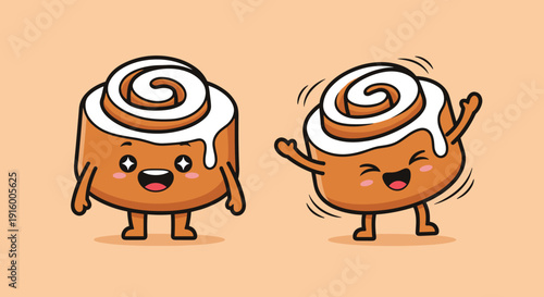 Cinnamon Roll Characters with Facial Expressions.