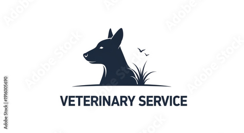 Veterinary Service Logo with Dog Silhouette and Nature Elements.