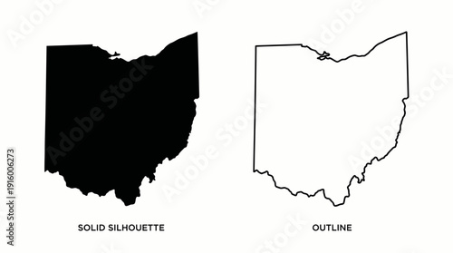 Ohio Map Vector – Solid Silhouette vs Outline Comparison, Geographic Shape Representation, Cartography Styles, Regional Education, Informational and Design Graphics