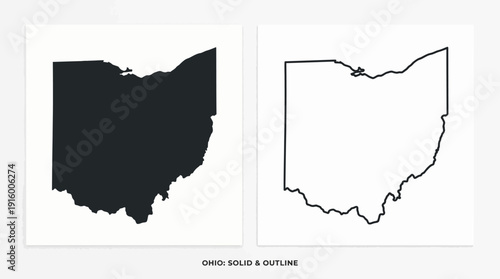 Ohio Map Vector – Solid Silhouette vs Outline Comparison, Geographic Shape Representation, Cartography Styles, Regional Education, Informational and Design Graphics