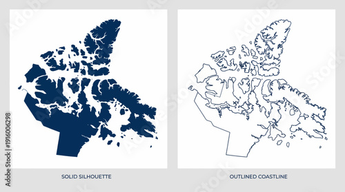 Canada Arctic Archipelago Map Vector – Solid Silhouette vs Outlined Coastline Comparison, Geographic Detail, Islands, Cartography Styles, Educational and Analytical Graphics