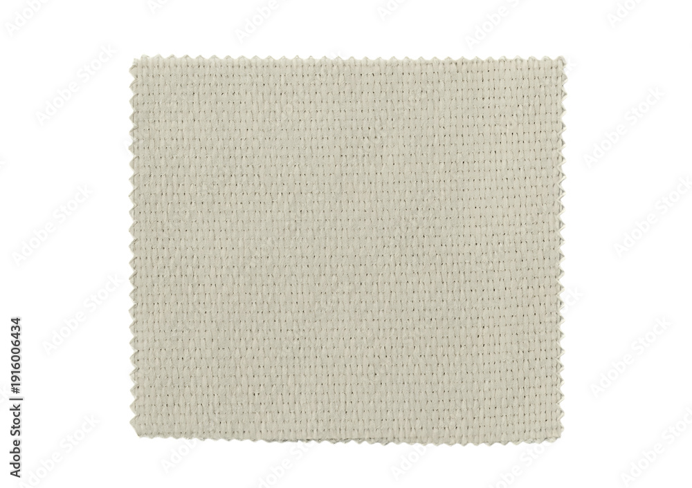 Fototapeta premium Beige woven fabric swatch with zigzag edge transparent background.