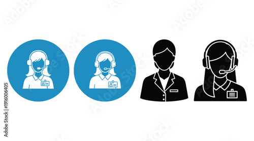 Customer service agent icons and silhouettes