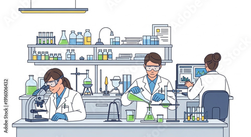 Scientists working in a modern laboratory conducting research and experiments.