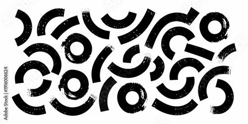 Abstract black and white design featuring looping organic shapes and forms