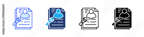 News Reporter Multiple Style Icon Set Vector 