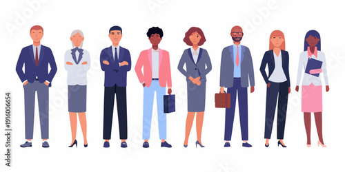 Diverse group of business professionals standing together in a row illustration