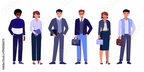 Diverse group of business professionals standing in a row smartly dressed