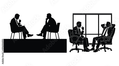 Business meeting silhouette: two professionals discussing strategy