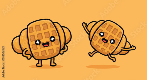 Cartoon Waffle Characters with Happy Expressions.