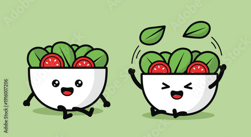 Cartoon Salad Bowls with Happy Faces.