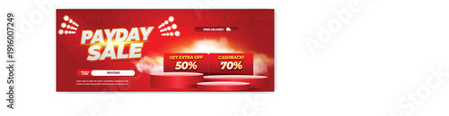 A promotional advertisement for a payday sale with discounts and cashback offers