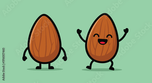 Cartoon Almond Characters with Facial Expressions.