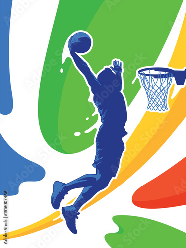 basketball silhouette player slam dunk