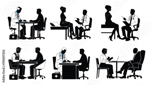 Business meeting silhouettes in office setting