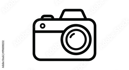 A black line drawing of a digital camera on a white background.