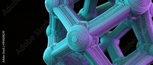 青から紫へ溶け合うレトログラデーションの未来的抽象三次元彫刻