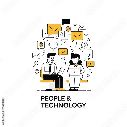 People & Technology: Digital Communication and Collaboration Concept