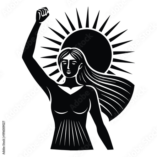 woman raising hand empowerment silhouette strong feminine pose