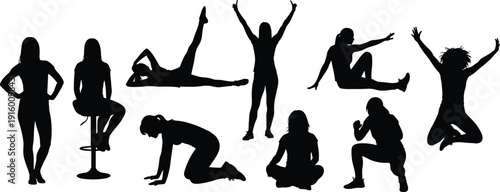 Set of vector silhouettes of happy friends taking selfies with smartphones and selfie sticks isolated on white background for social media design concepts