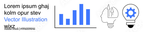 Free Download Business strategy, data analysis, innovation, productivity, problem-solving, growth. Blue bar chart, abstract head with arrows and gear inside a lightbulb. Data analysis and innovation concept - GFXLoad