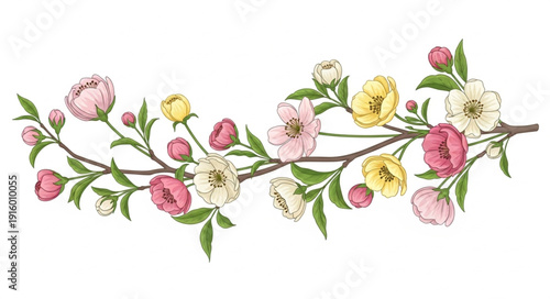 Floral Wreath with Pink Yellow Flowers.