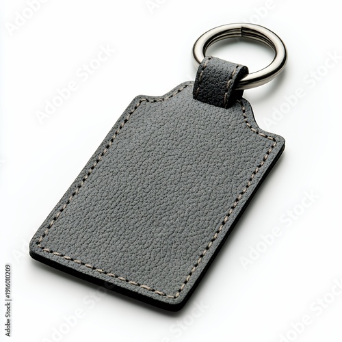 Wallpaper Mural Dark Gray Leather Keychain with Beige Stitching on White Background Torontodigital.ca