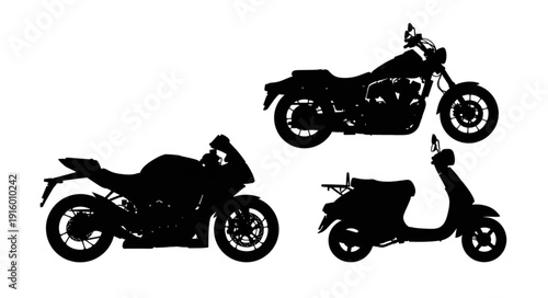 Silhouette Collection of Motorcycles and Scooter.