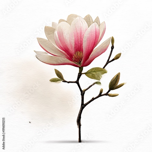 Wallpaper Mural Delicate Pink and White Magnolia Blossom on Beige Watercolor Background Torontodigital.ca