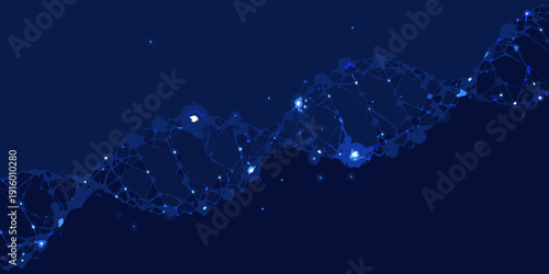 Abstract digital rendering of a dna double helix with glowing nodes