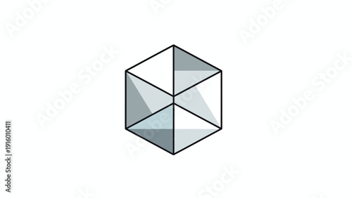 Geometric illustration of a faceted cube with shaded surfaces against a white background.